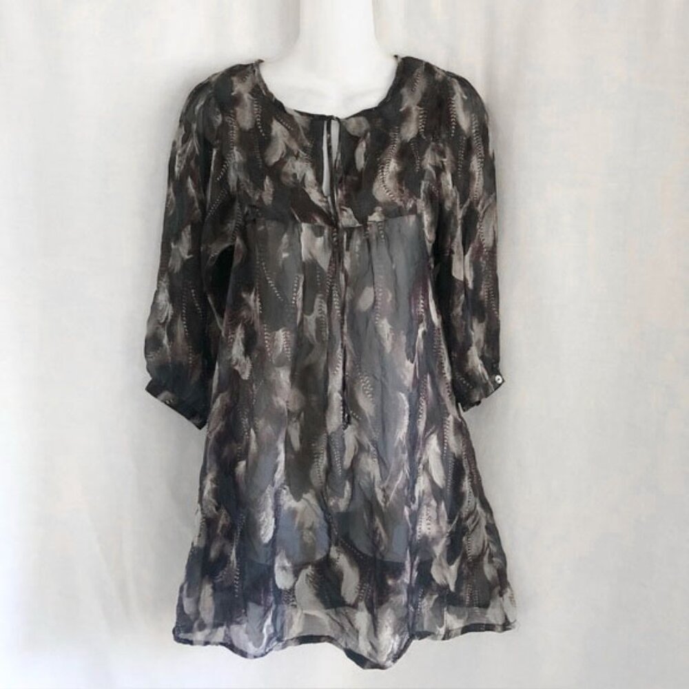 Da-Nang Silk Sheer Dress Feather Print Size XS
